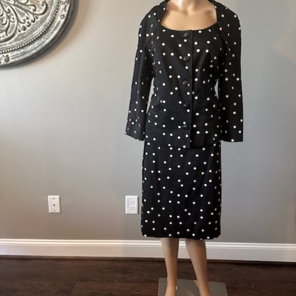 MONROE AND MAIN BLACK AND WHITE POLKA DOT 2PC SKIRT SUIT - SIZE 12 - Picture 1 of 5